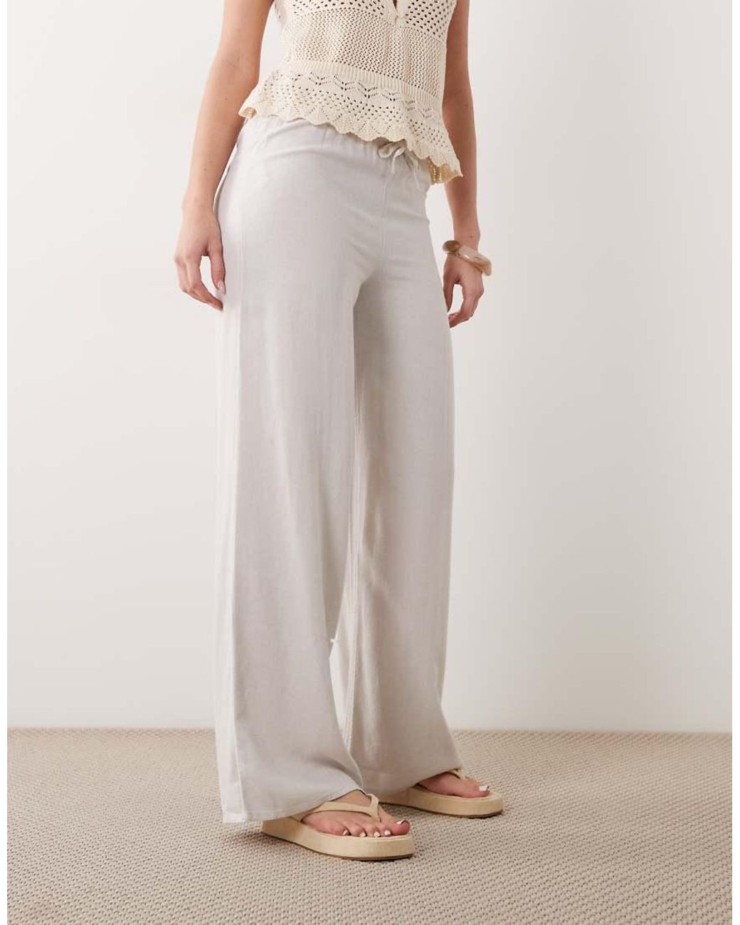 Mango Natural Teen Linen Mix Tie Waist Pants