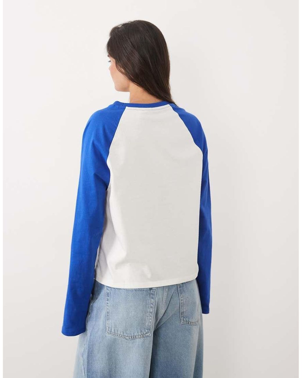 ASOS Blue Boxy Raglan T-shirt With Contrast Sleeves