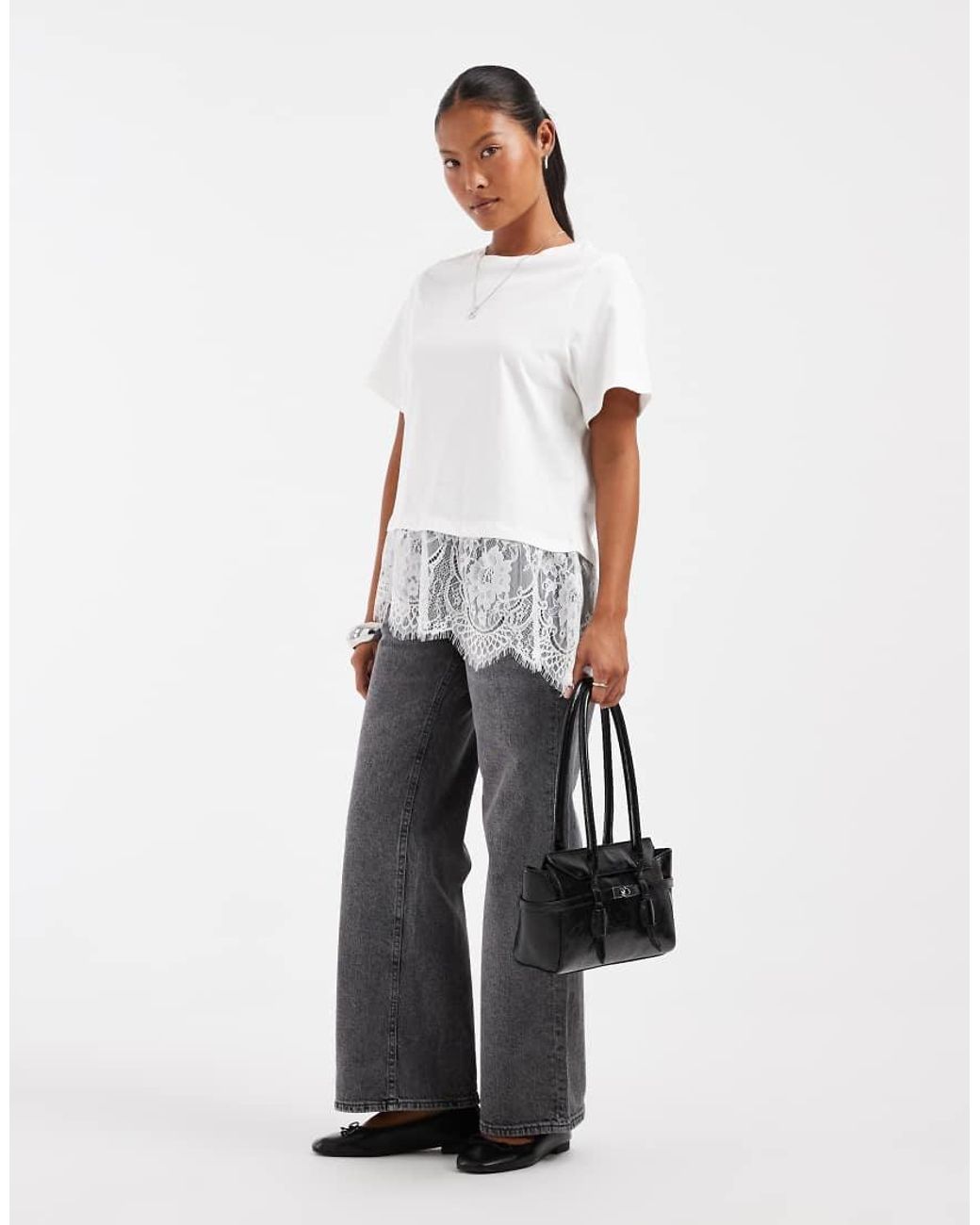 Vero Moda White T-Shirt With Asymmetric Lace Detail