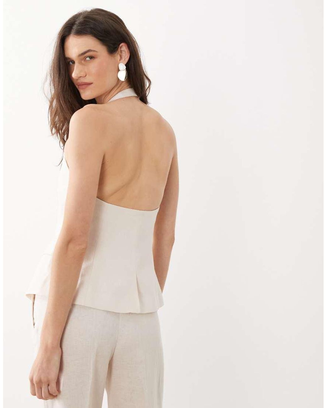 Mango White Boreli 100% Linen Halterneck Waistcoat Co-ord