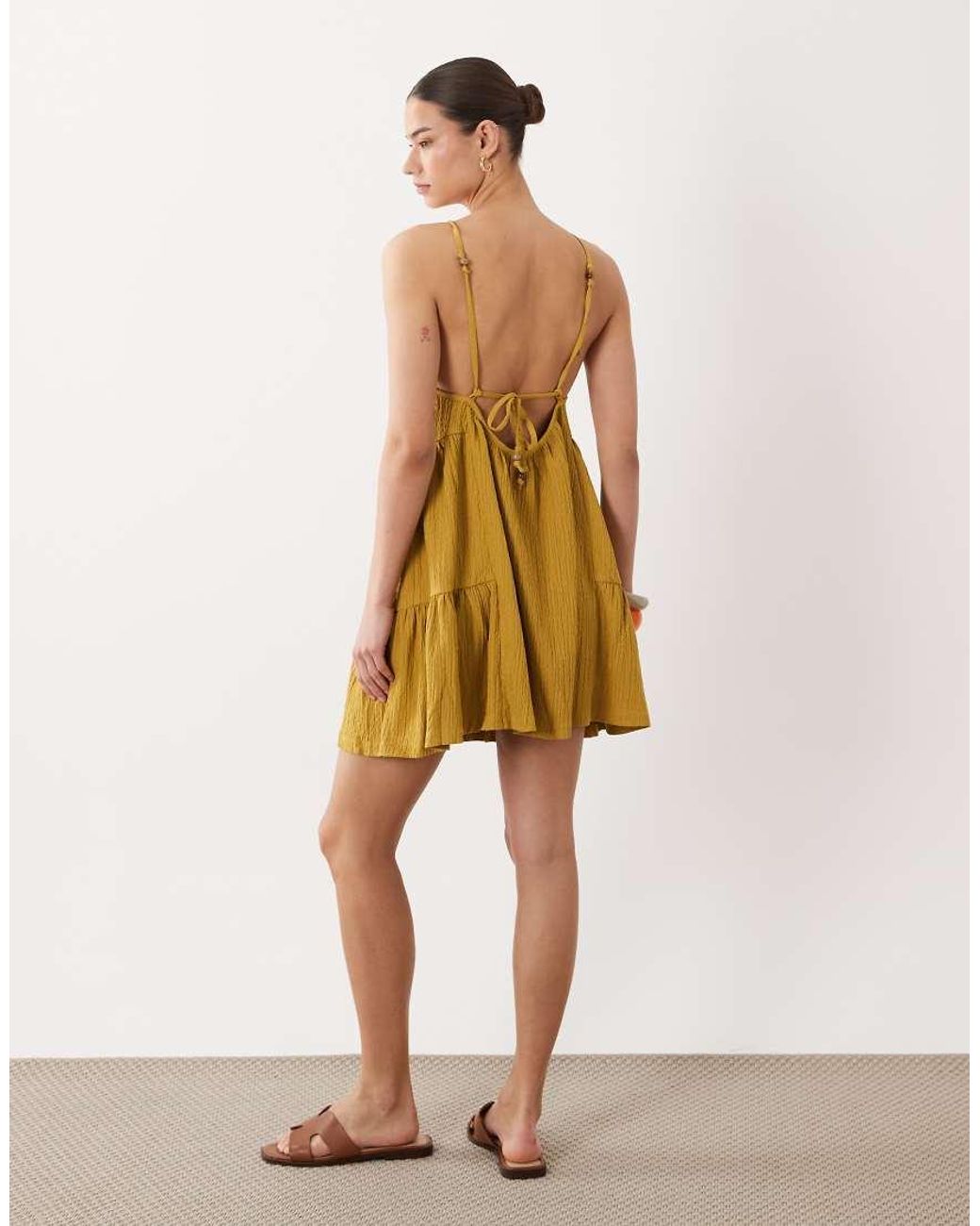 ASOS Brown Textured Halter Trapeze Mini Dress
