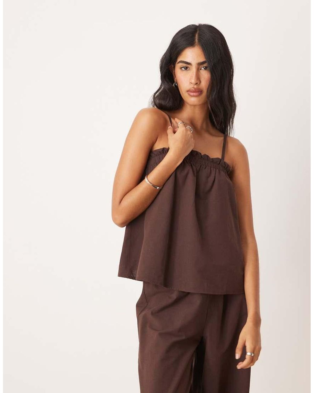 ASOS Brown Linen Blend Trapeze Cami Top