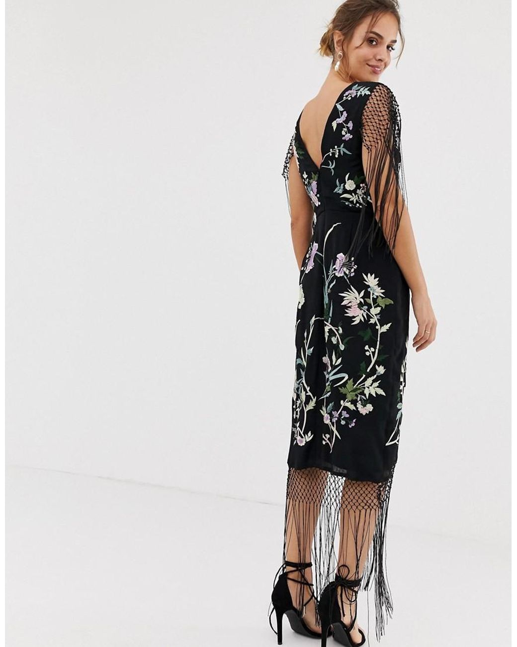 Vestido Largo Asos Vestido Bordado Flores Vestido Midi Con