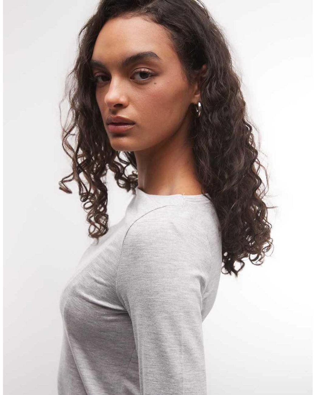 Weekday Gray Annie Boat Neck Long Sleeve Top