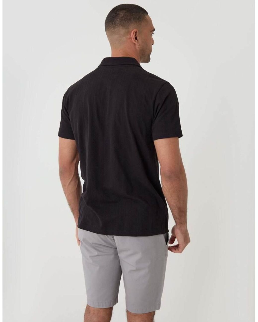 Threadbare Black Textured Cotton Polo Shirt for men