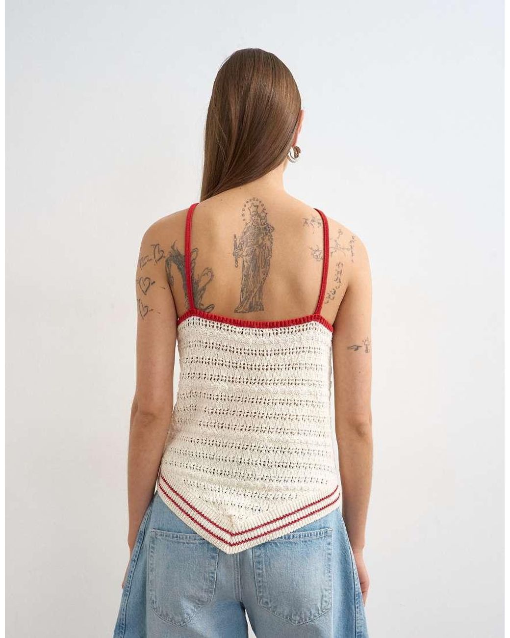 TOPSHOP Blue Knitted Stitchy Halter Top