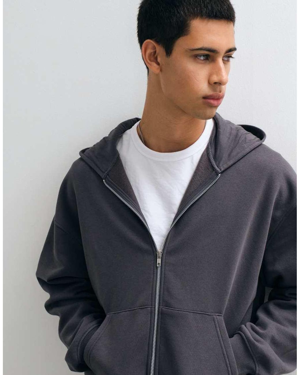 ASOS Blue Essentials Oversized Boxy Zip Thru Hoodie for men