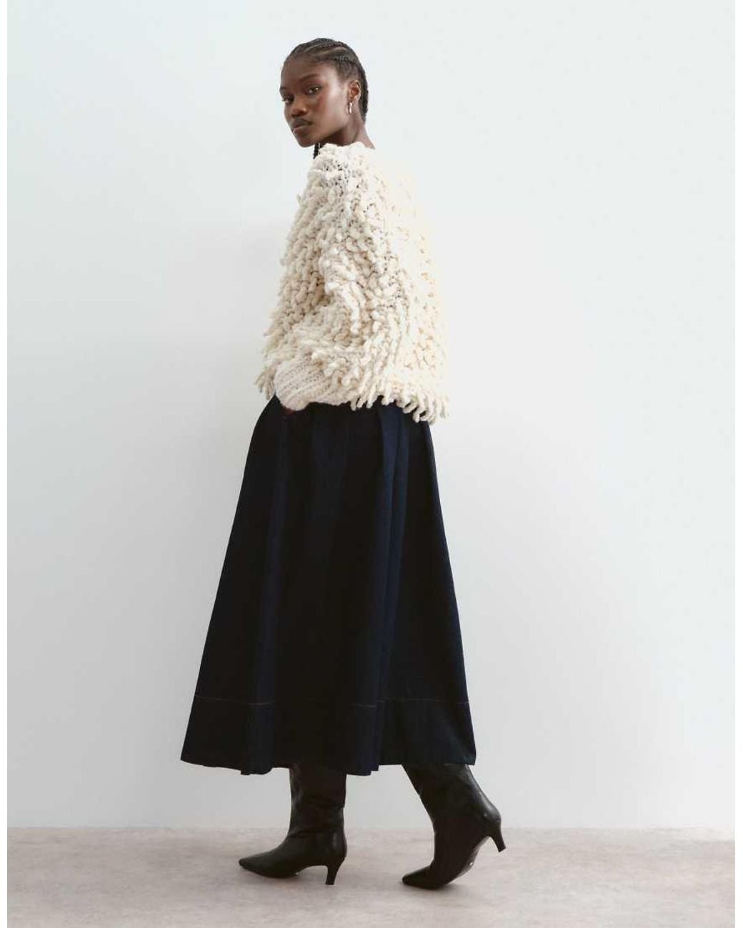 ARRANGE White Denim Full Maxi Skirt With Topstitching Detail