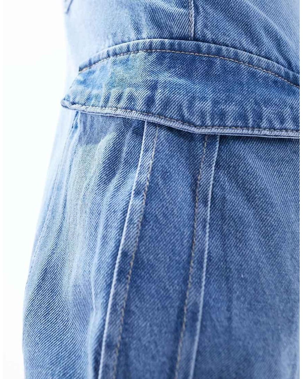 ONLY Blue Riley High Waisted Straight Cargo Jeans