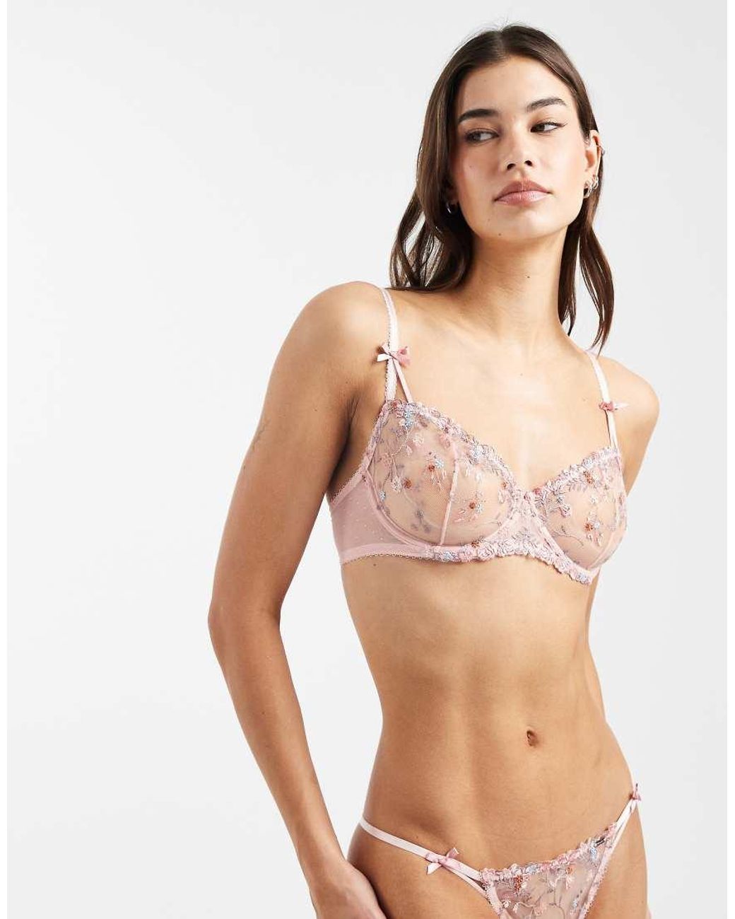 Lindex Pink Ella M Floral Embroidery Non Padded Underwire Balconette Bra