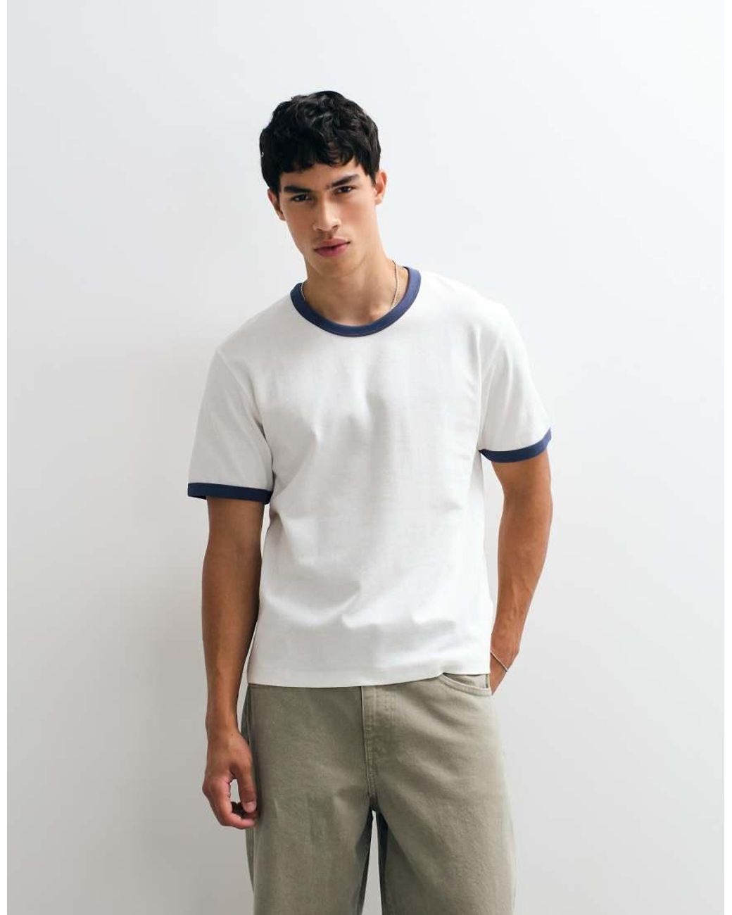Jack & Jones White Regular Ringer T-shirt for men