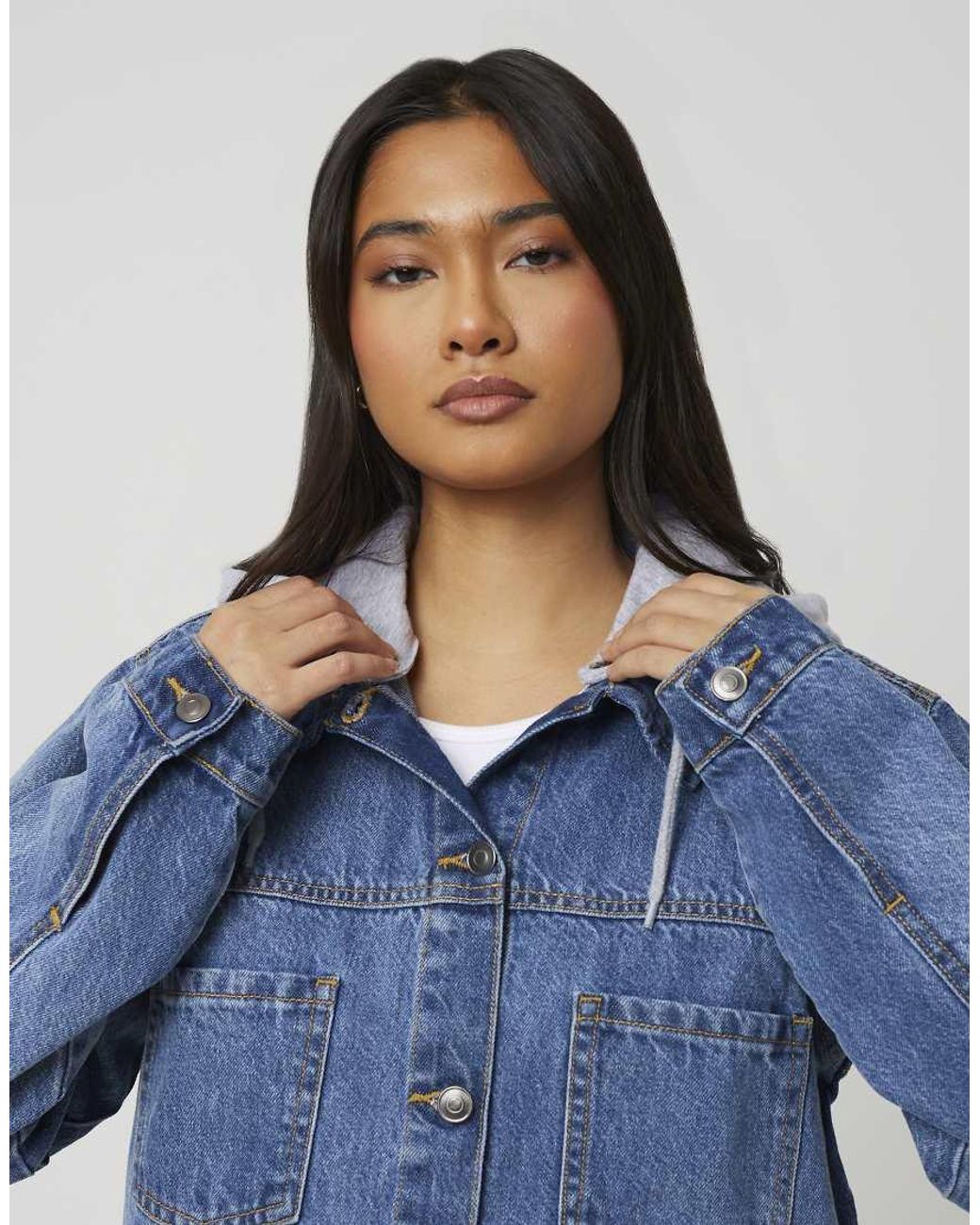 Brave Soul Blue Denim Jacket With Detachable Jersey Hood