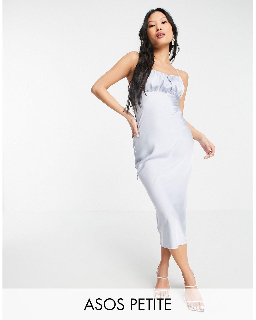 abercrombie ruched satin slip midi dress