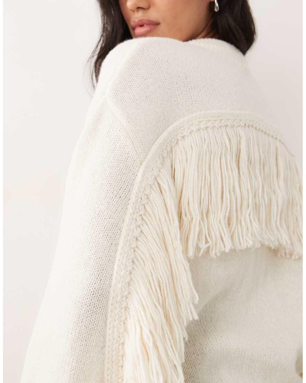 Pieces Natural Oversized Knitted Fringe Jumper