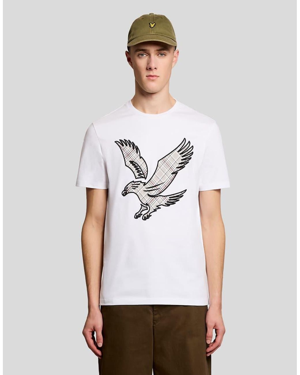 Lyle & Scott White Check Eagle Cotton T-Shirt for men