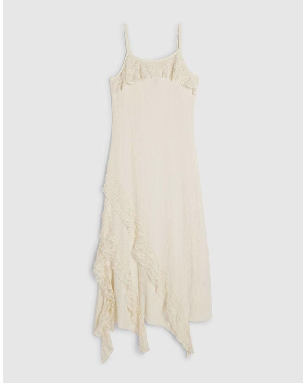 River Island White Petite Asymmetric Lace Trim Maxi Dress