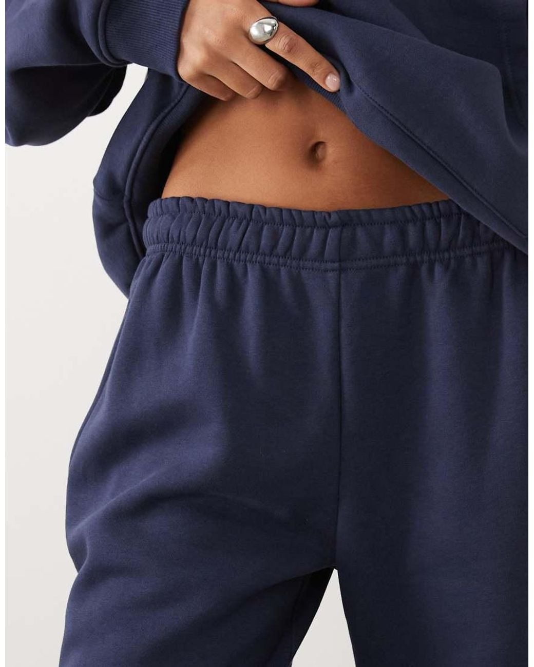 Kaiia Blue Cotton Rich Embroidered New York Script Logo Wide Leg Sweatpants