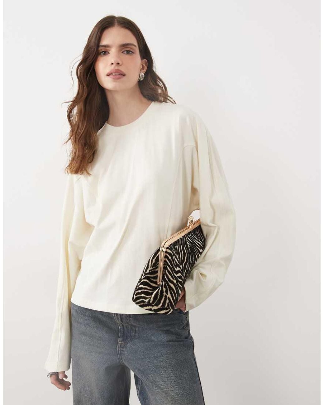 ASOS Natural Seam Detail Crew Neck Long Sleeve