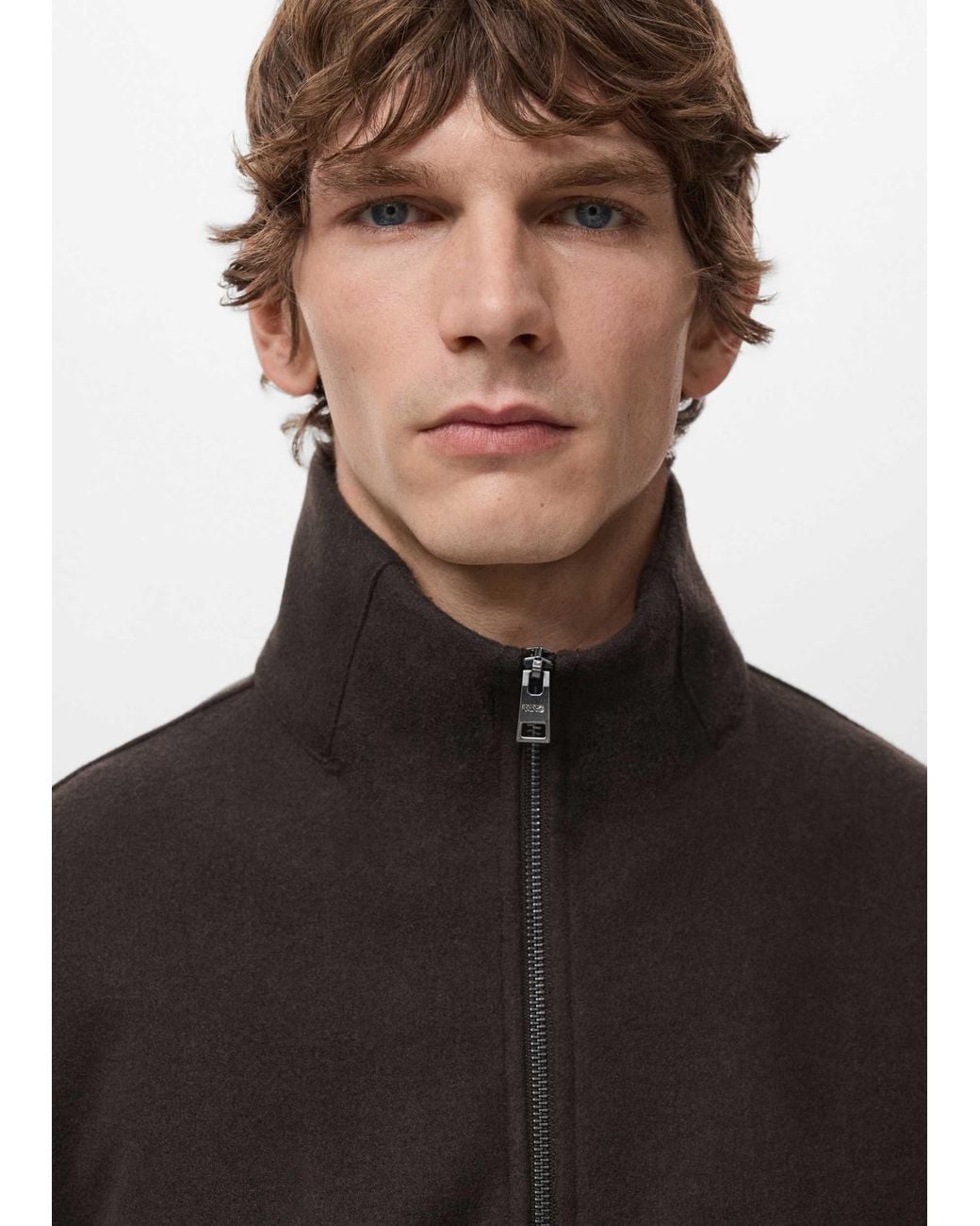 Mango Natural High Neck Zip Through Sweatshirt for men