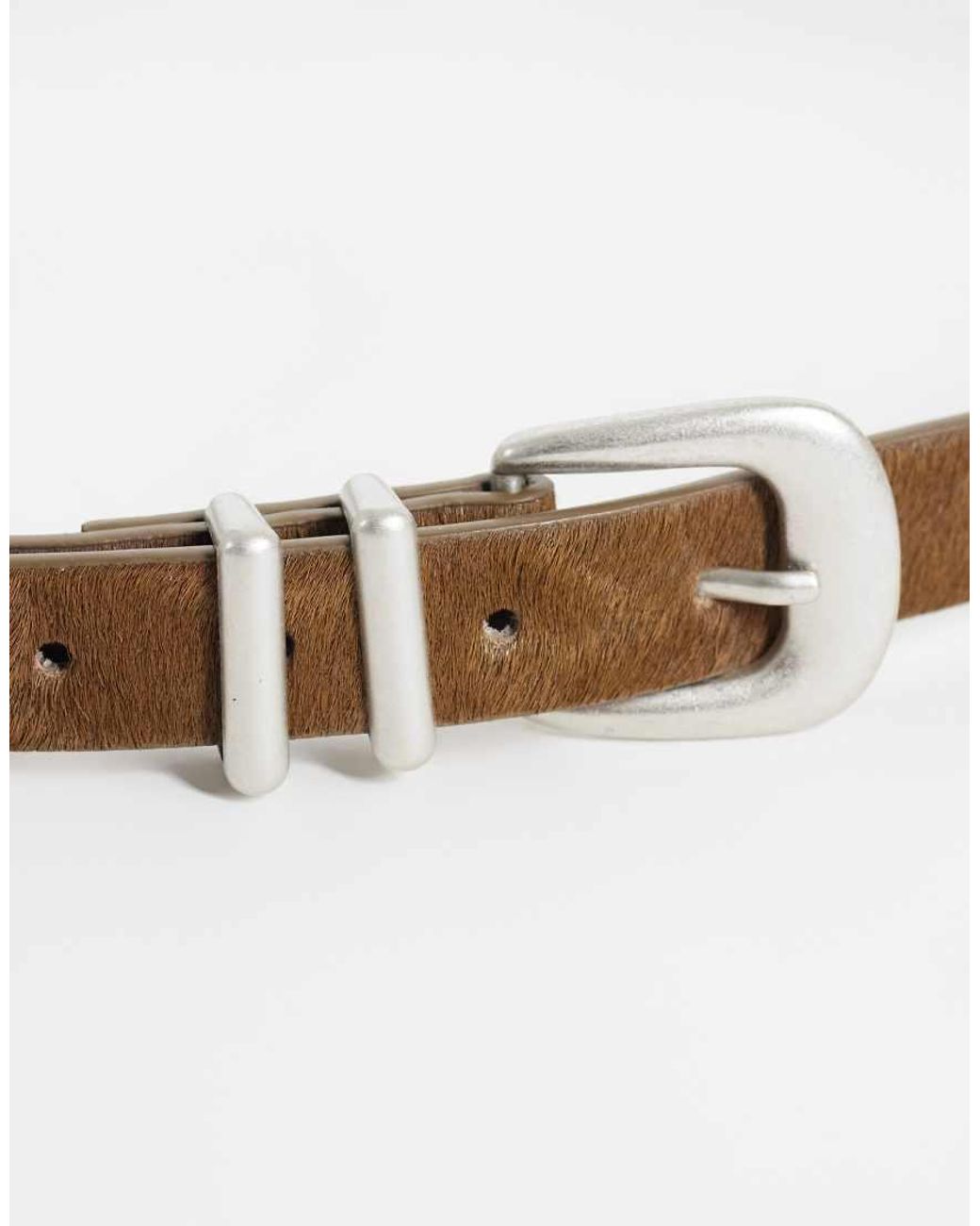 ASOS Brown Skinny Cowhide Hair Belt With Curve Buckle And Metal Tip for men