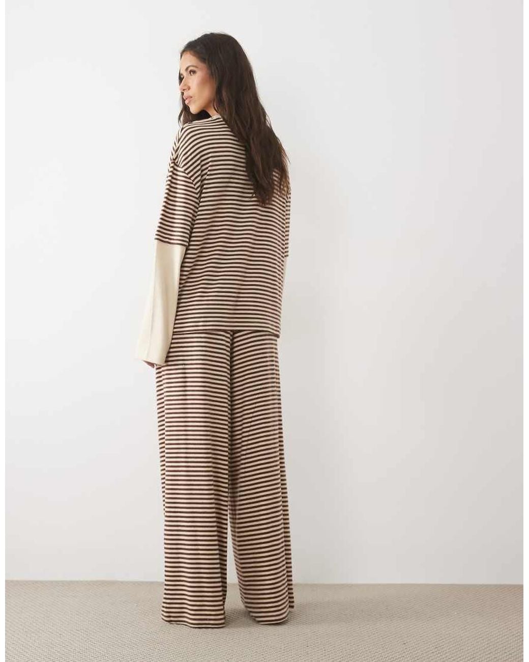 ASOS Brown Brushed Double Layer Long Sleeve Pyjama Set