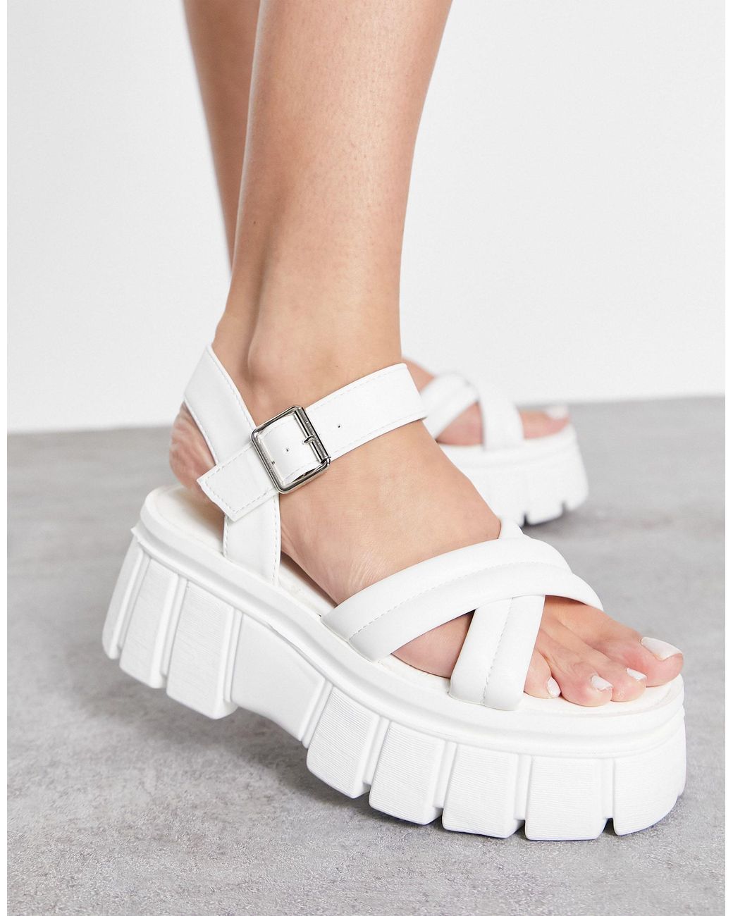 white chunky flatforms
