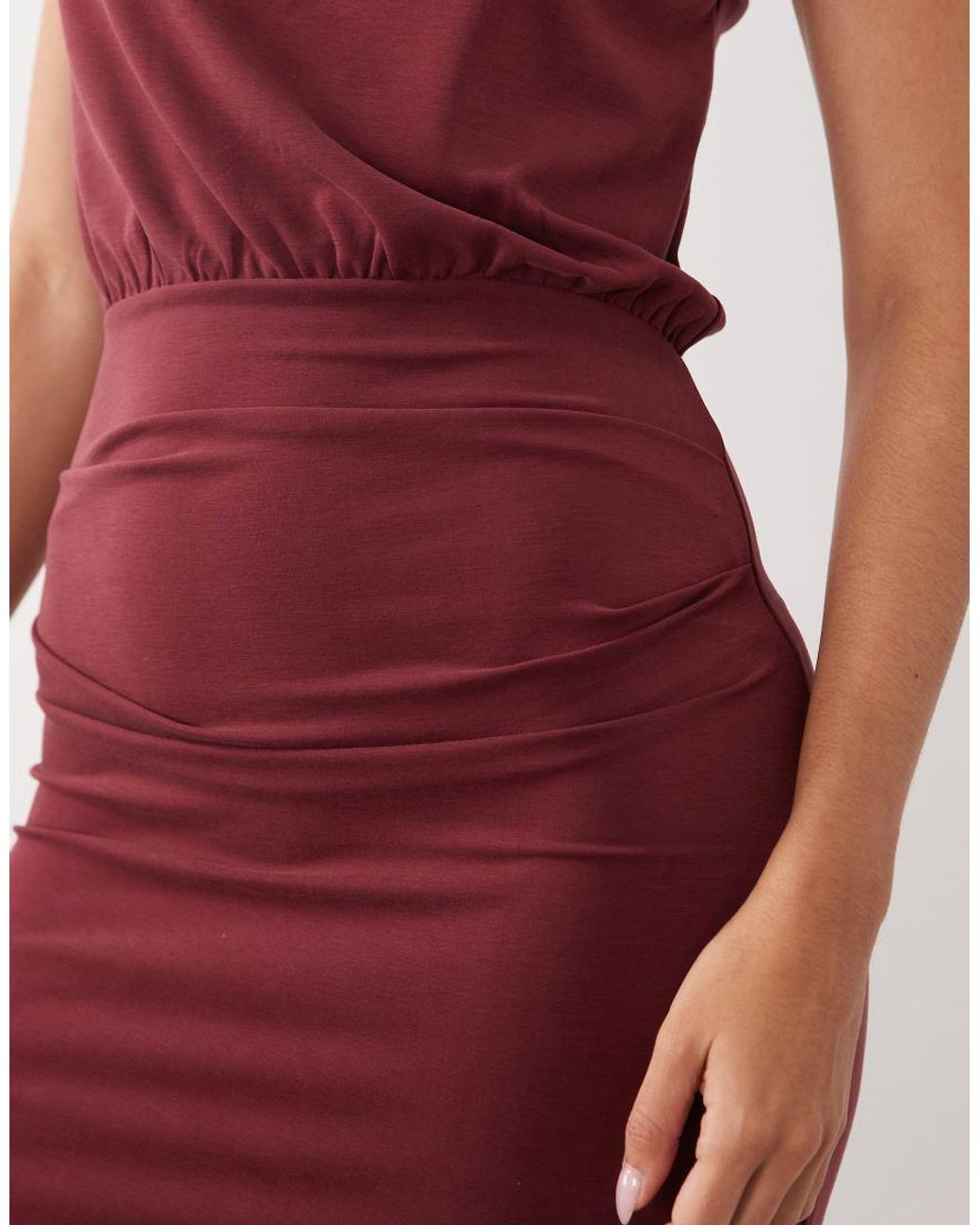 ASOS Red Off Shoulder Maxi Dress With Side Split Detail