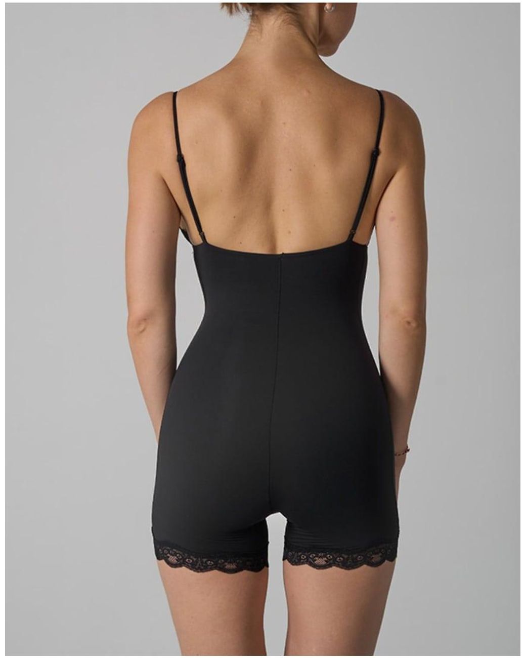 agon® Black Lace Trim Deep V-Neck Cami Bodysuit