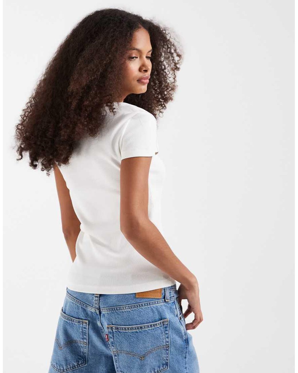 Vero Moda White Ribbed Scoop Neck T-shirt