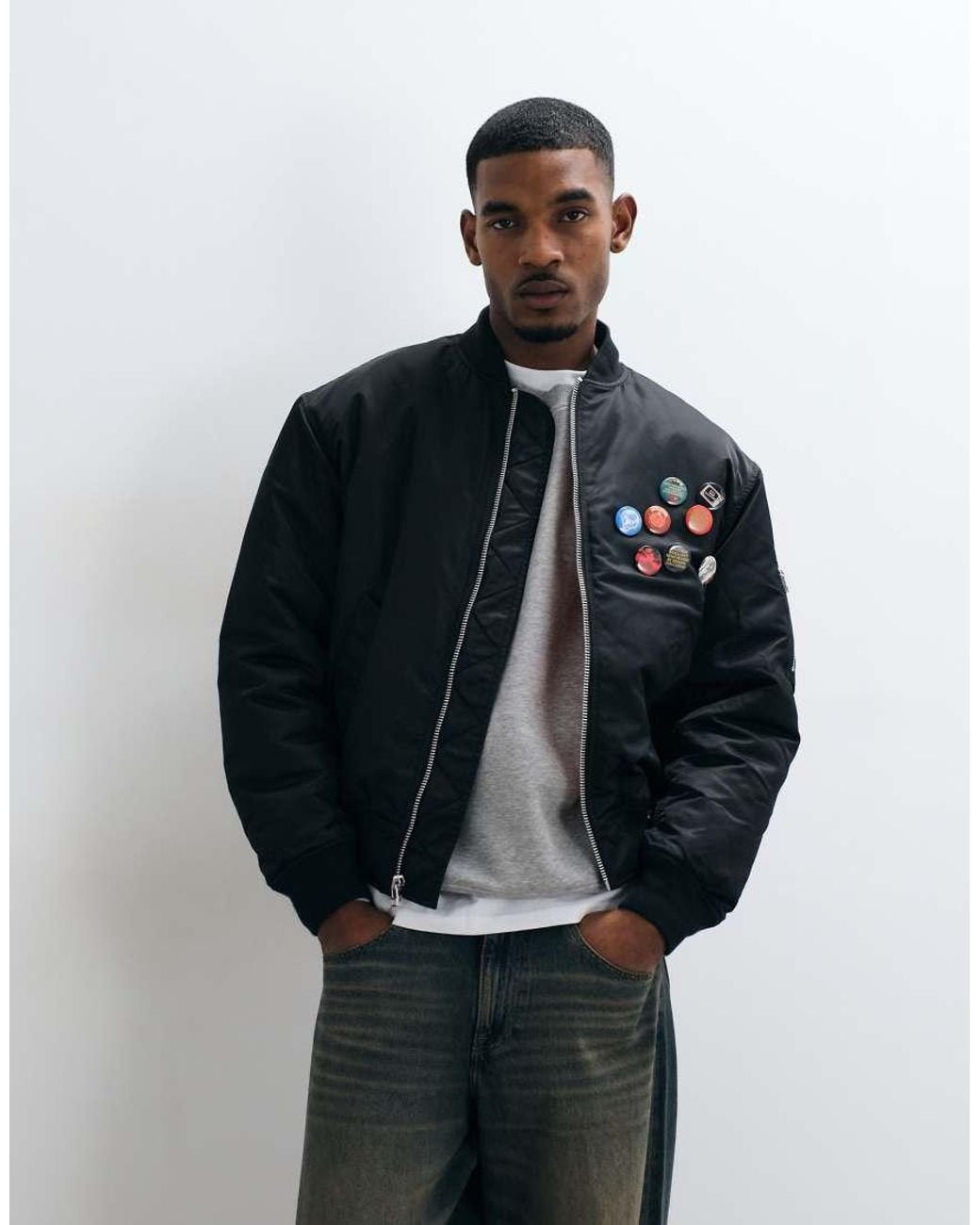 Huf Blue Flight Jacket With Back Print for men
