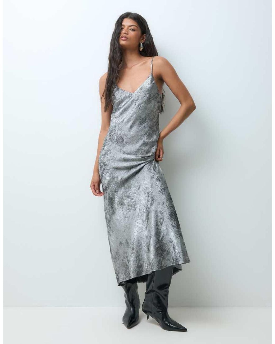 Vero Moda Gray Cami Strap Shimmer Detail Maxi Dress