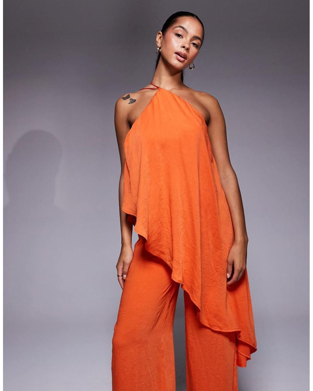 ASOS Orange Halter Double Layer Jumpsuit