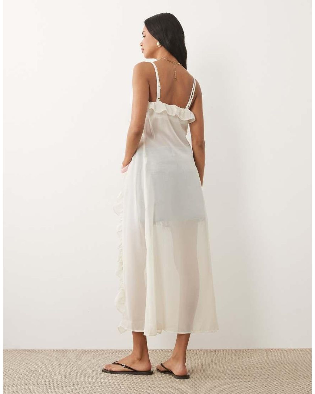 The Frolic Natural Exclusive Chiffon Frill Detail Tie Front Maxi Dress