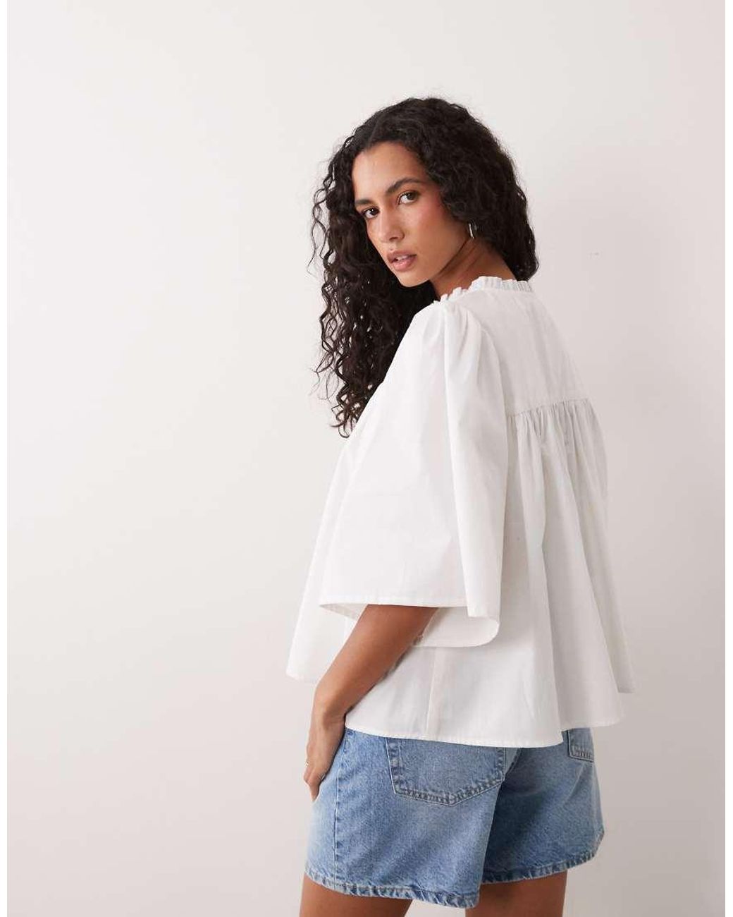 ASOS White Boho Blouse Smock Neck Top
