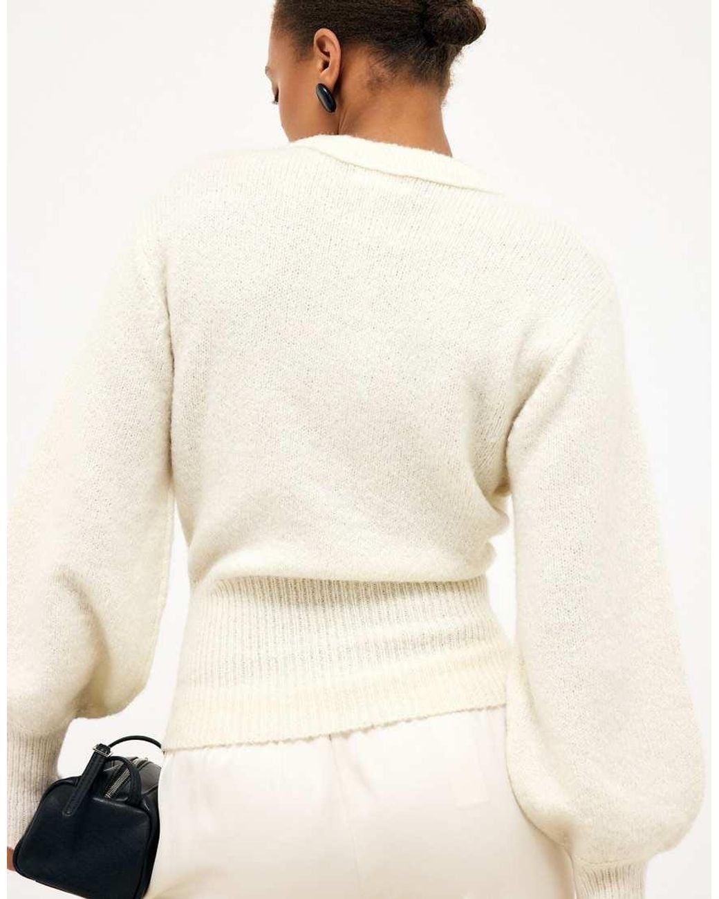 NA-KD Natural Wool Blend Balloon Sleeve Knitted Sweater