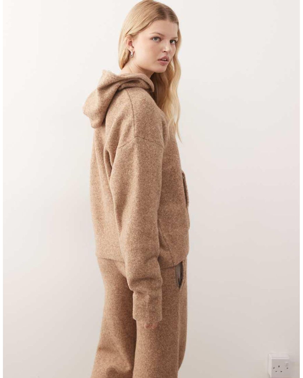 Collusion Brown Oversized Knitted Co-ord Hoodie