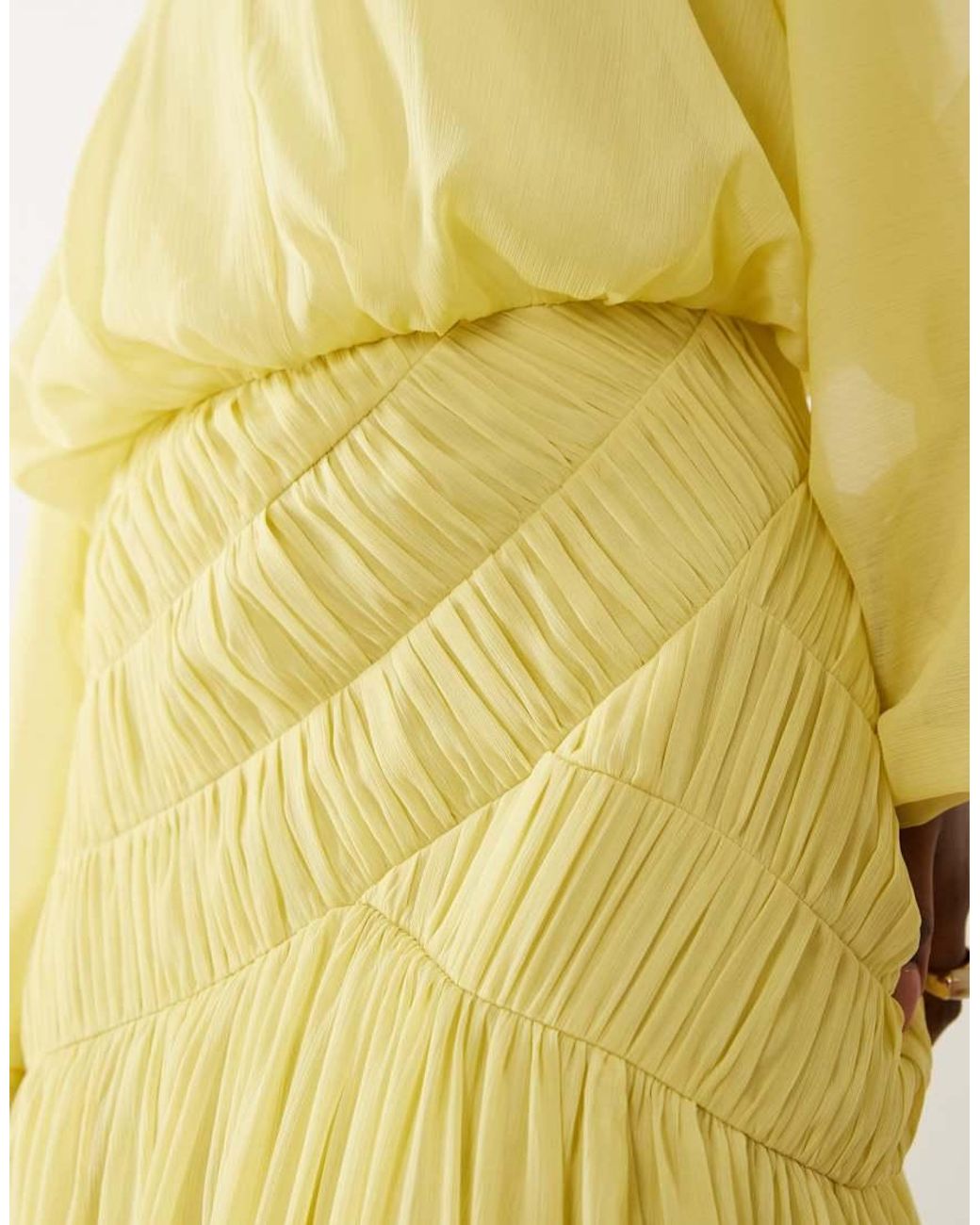 ASOS Yellow Long Sleeve Blouson Maxi Dress With Gauged Ruched Waist Detail