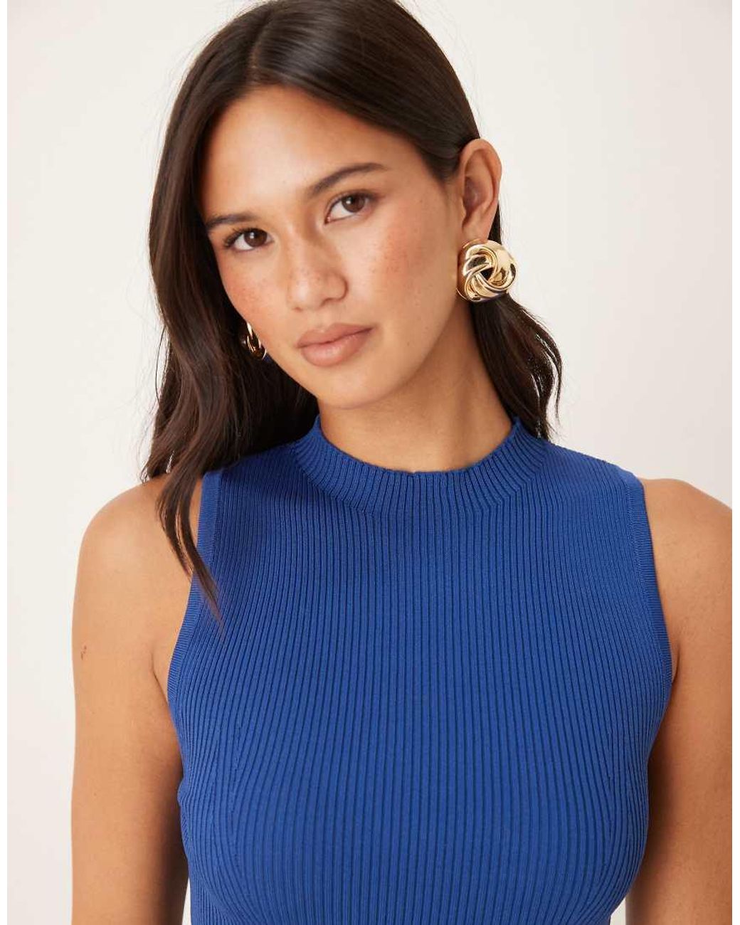 Mango Blue Fine Knitted Sleeveless Mini Dress