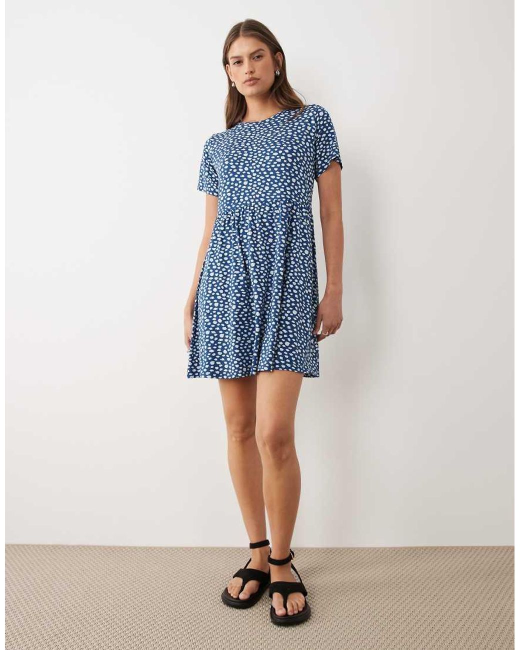 Wednesday's Girl Blue Short Sleeve Smudge Spot Mini Dress