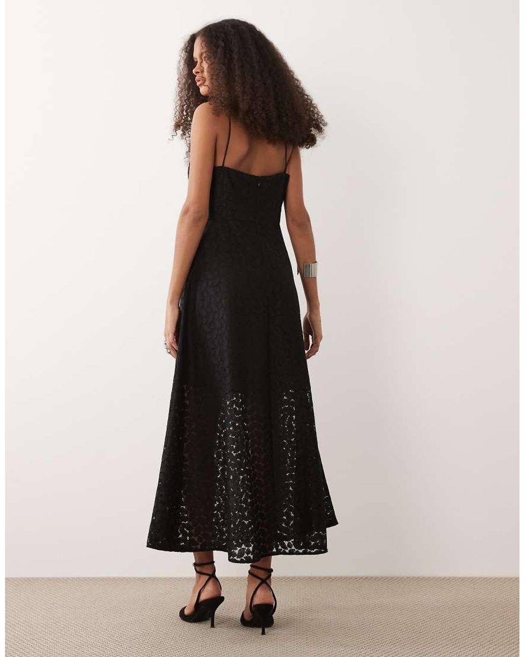 Mango Black Embroidered Cami Maxi Dress