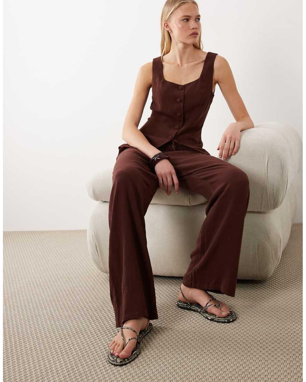 Miss Selfridge Brown Linen Look Pull On Trouser