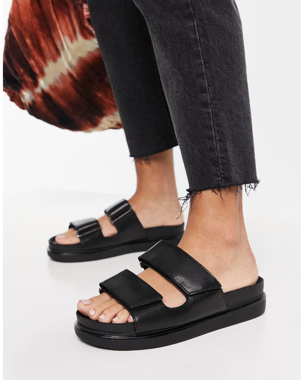 Vagabond Shoemakers Erin Leather Double Strap Slides in Black | Lyst  Australia