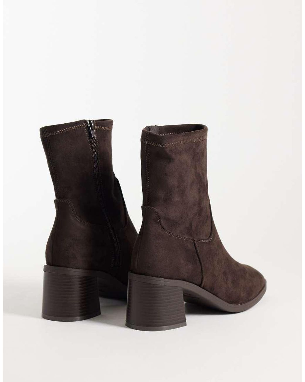 New Look Brown Faux Suede Heeled Sock Boot