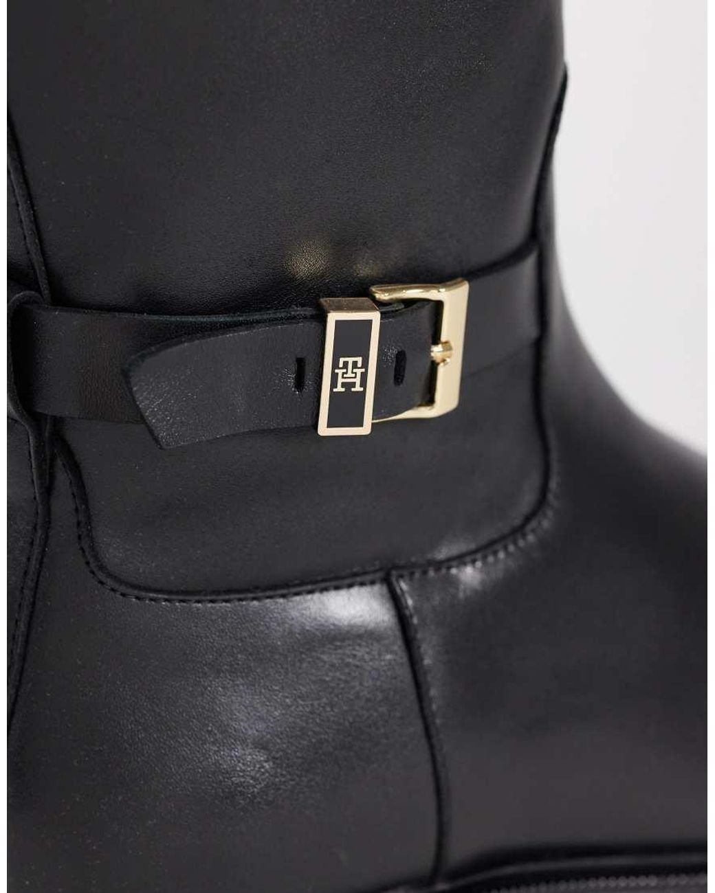 Tommy Hilfiger Blue Rossie Leather Knee High Boots With Buckles