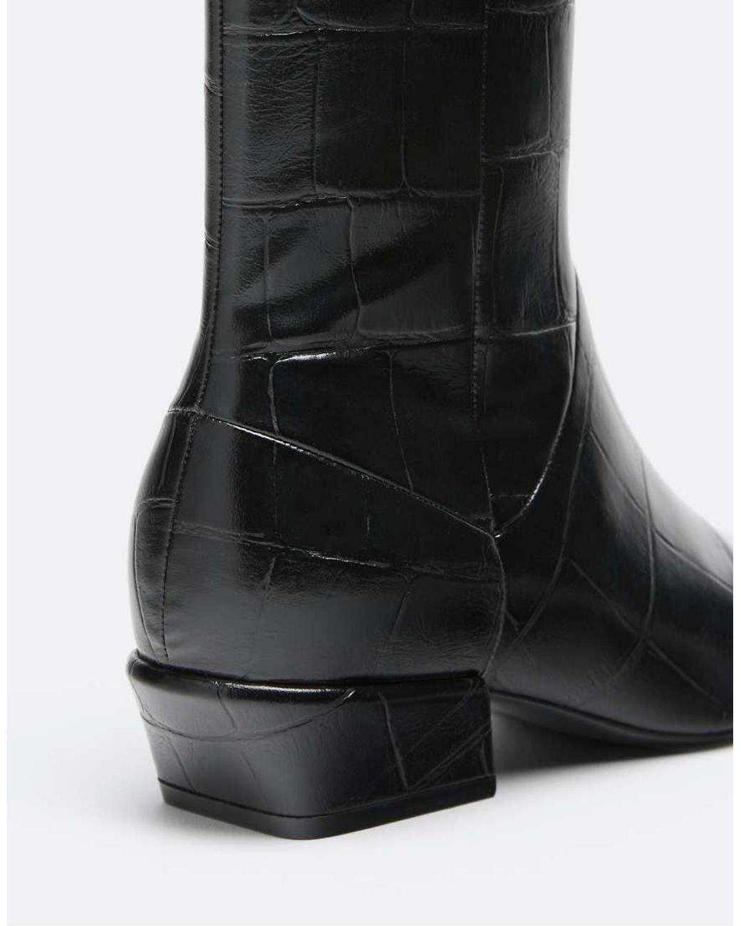 Stradivarius Black Croc-effect Heeled Ankle Boots