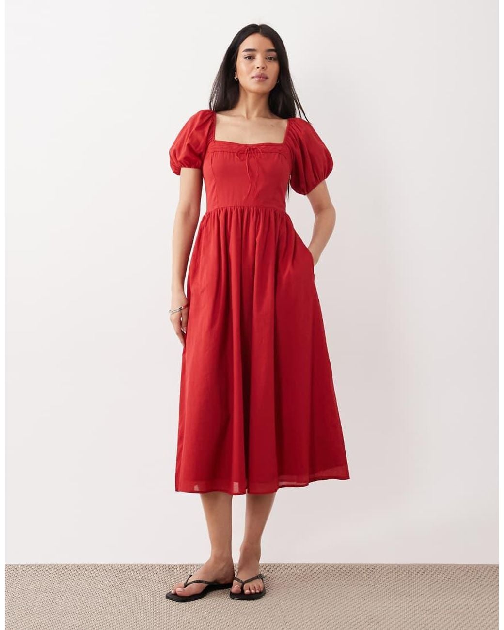 Abercrombie & Fitch Red Milkmaid Maxi Dress
