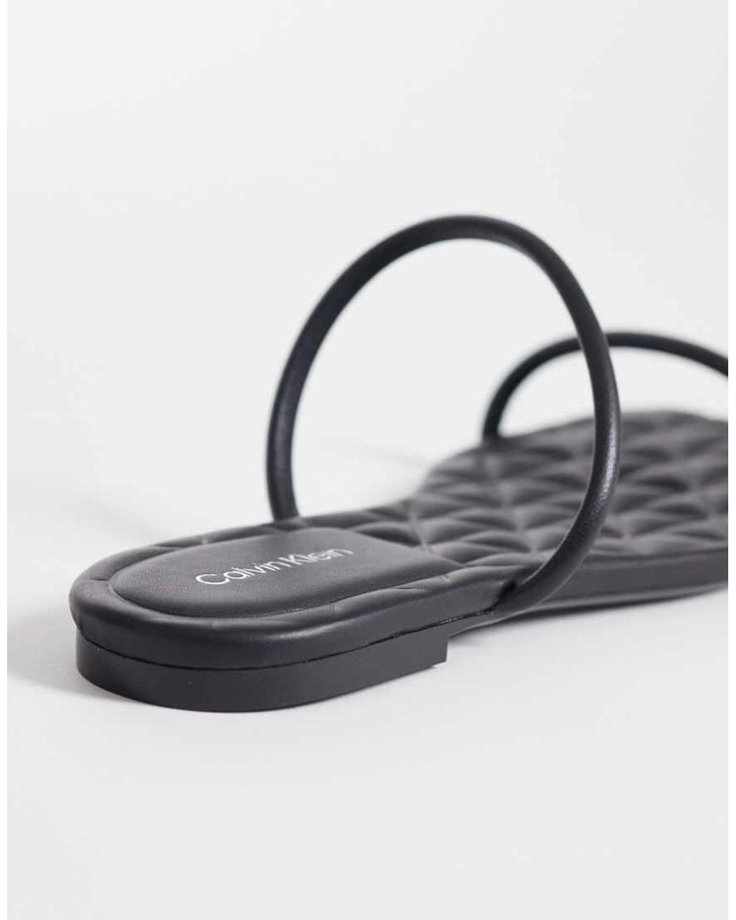 Calvin Klein Black Jeans Quilted Leather Square Toe Flat Sandal