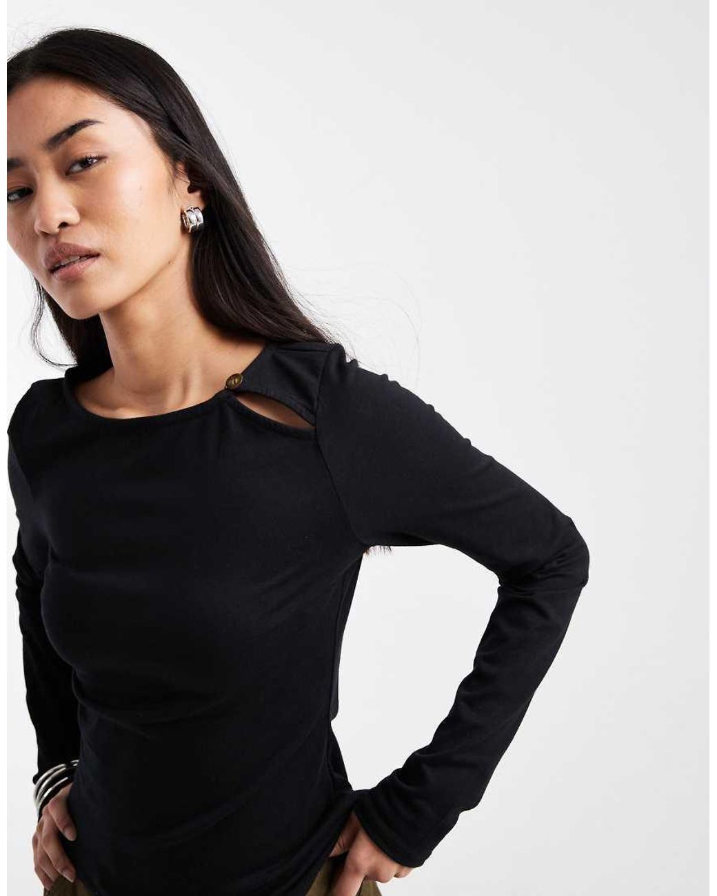 ASOS Black Long Sleeve With Button Detail Top
