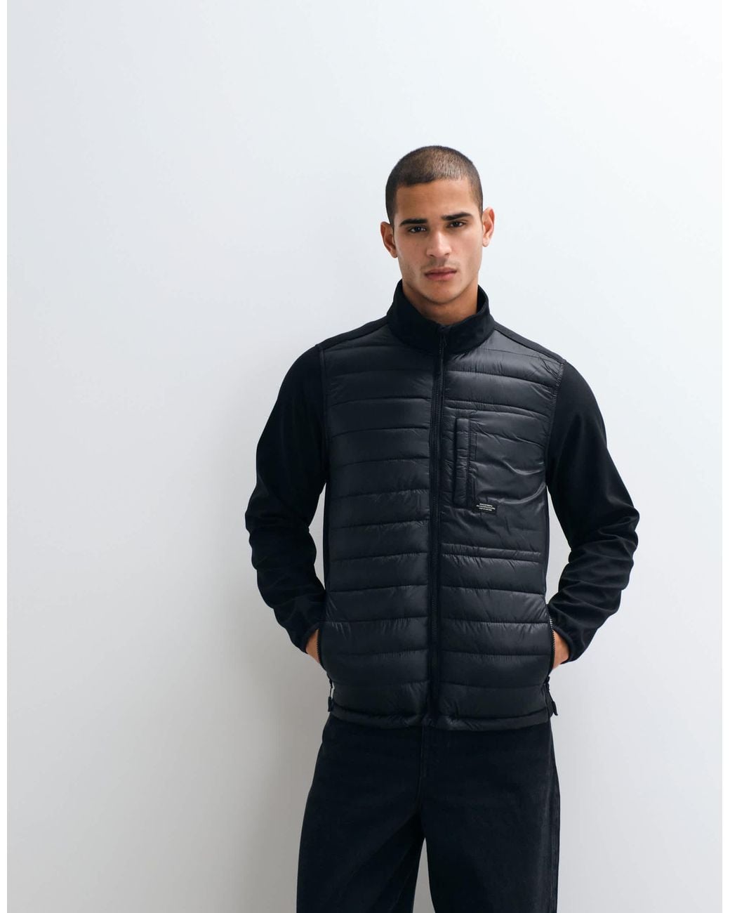 Blend Blue Contrast Sleeve Padded Jacket for men