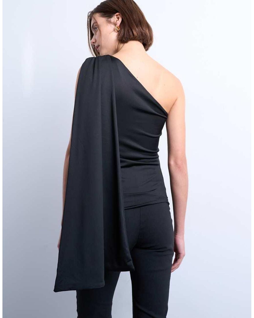 TOPSHOP Blue One Shoulder Cape Detail Top
